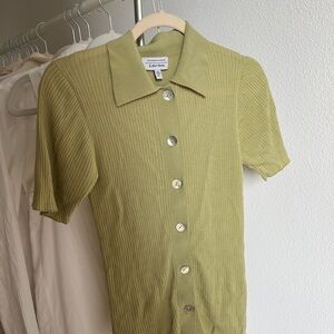 & Other Stories Olive Green Ribbed Button-Up Top